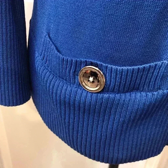 Anne Klein Large Royal Blue Knit Sweater Button Front Large Buttons 3/4 Sleeve - Picture 4 of 8